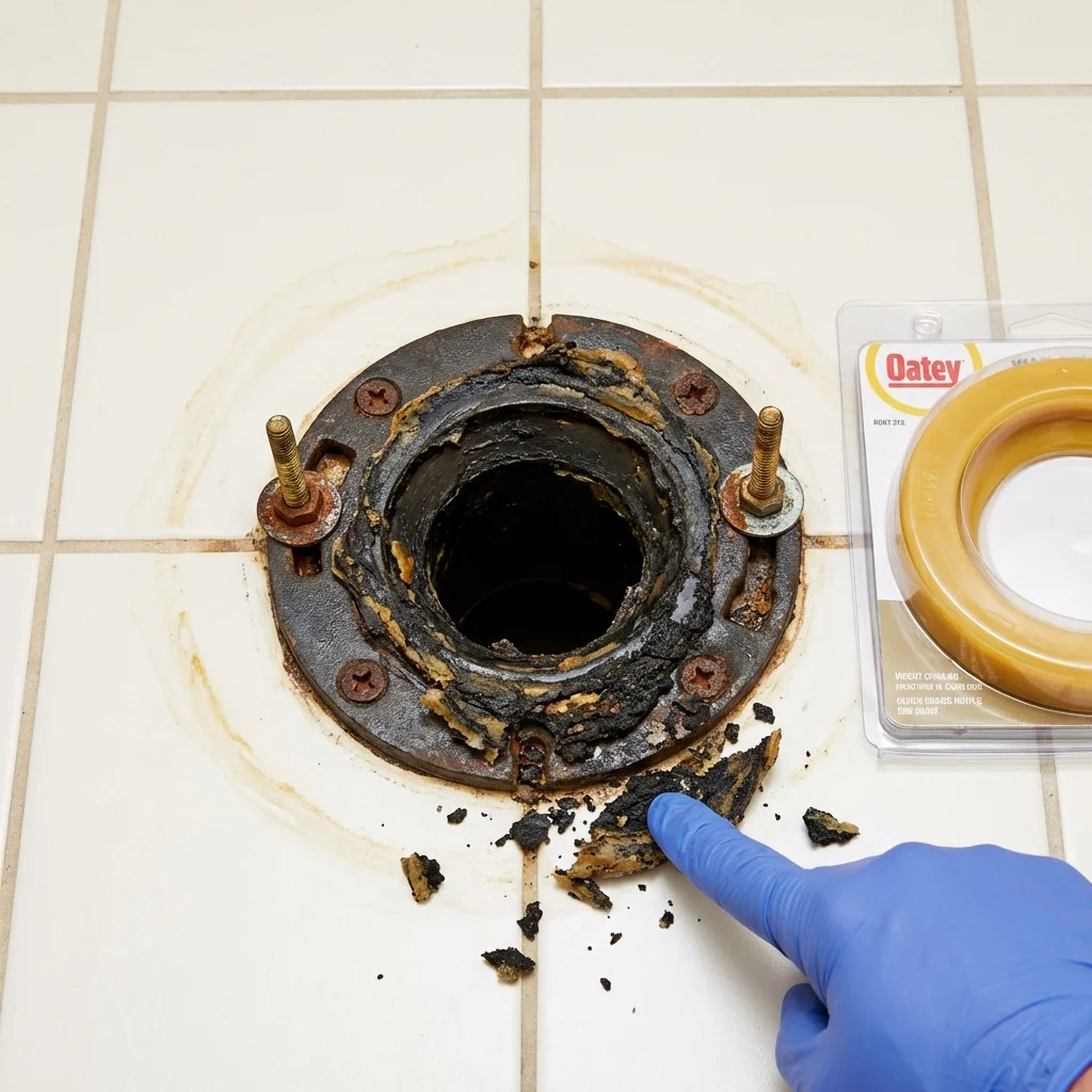 Failed wax ring showing water seepage at the base of a toilet in a Ash Flat, AR home